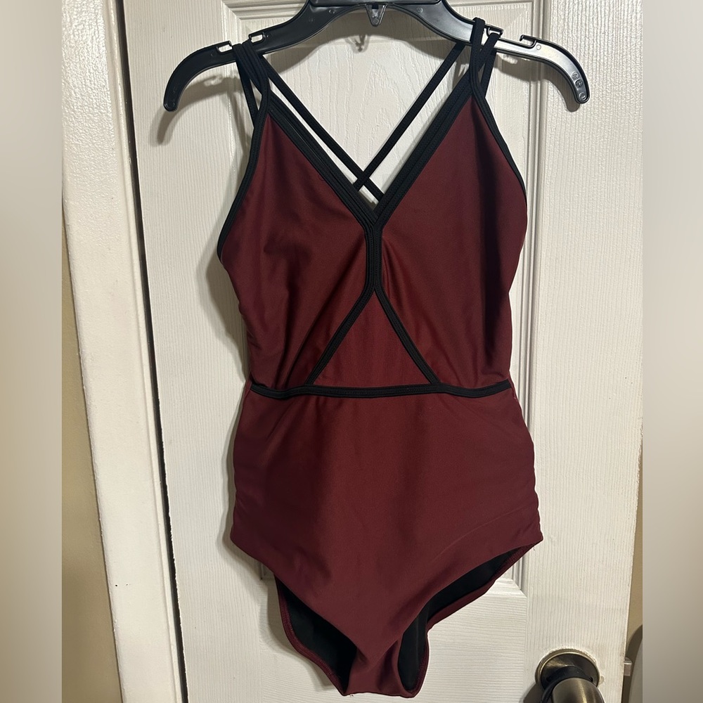 Five Dancewear Burgundy Mesh Manhattan dance leotard.